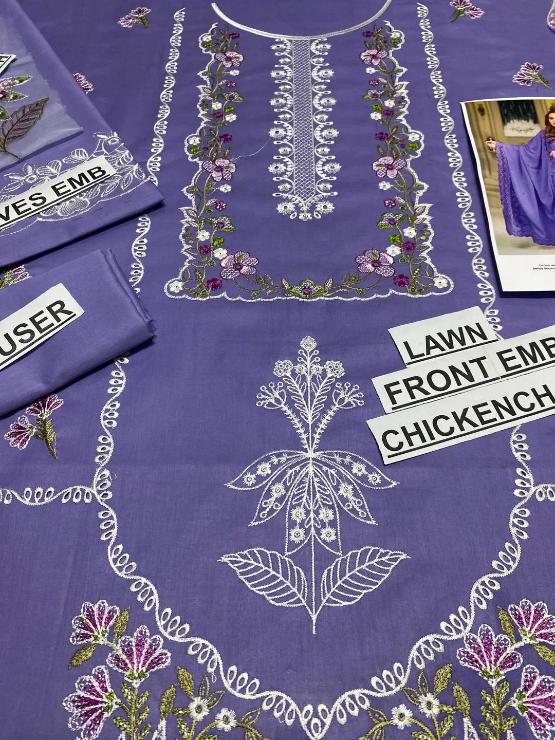 Purple Chikankari Lawn Suit - Luxury 3Pc Net Dupatta