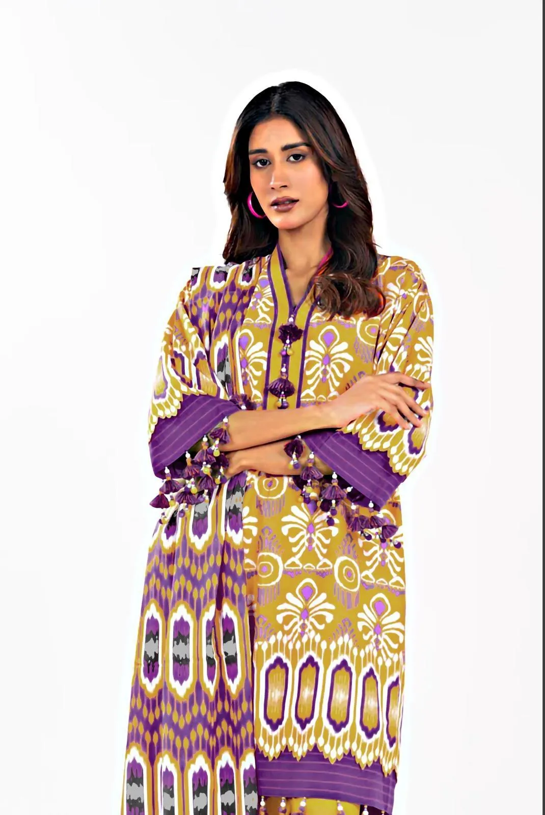 Green Printed Dobby Lawn Suit - Premium 3Pc Unstitched