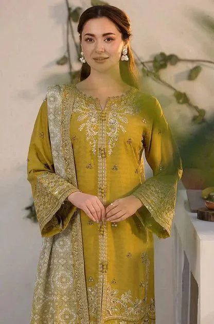 Mustard Embroidered Lawn Suit - Patch Work 3Pc