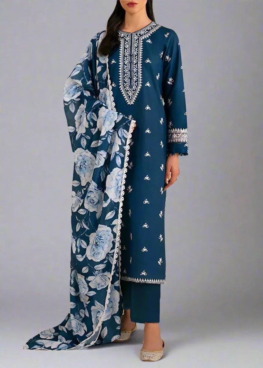 3 Piece Embroidered Blue Lawn Suit