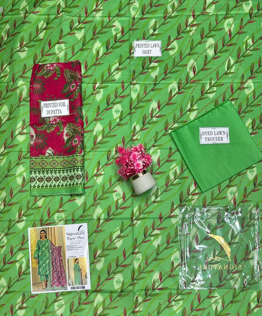 Green Printed Lawn Suit - 3Pc Unstitched Summer Wear