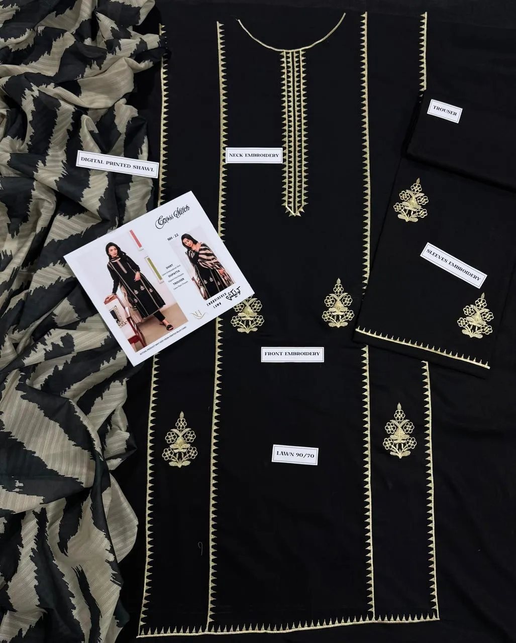 Black Embroidered Lawn Suit - Luxury 3Pc Collection