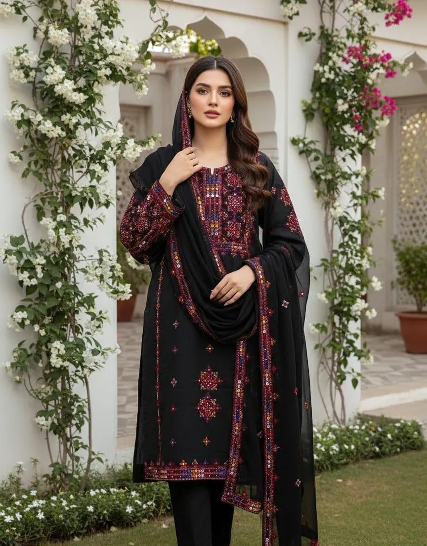 3 Pcs Women's Unstitched Embroidered Suit