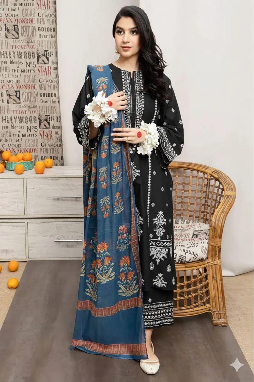 Black Embroidered Lawn Suit – 3 Piece