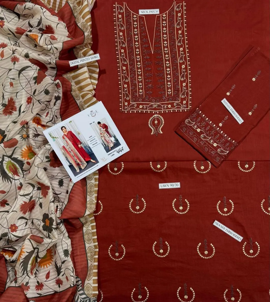 Mustard Embroidered Lawn Suit - 3Pc