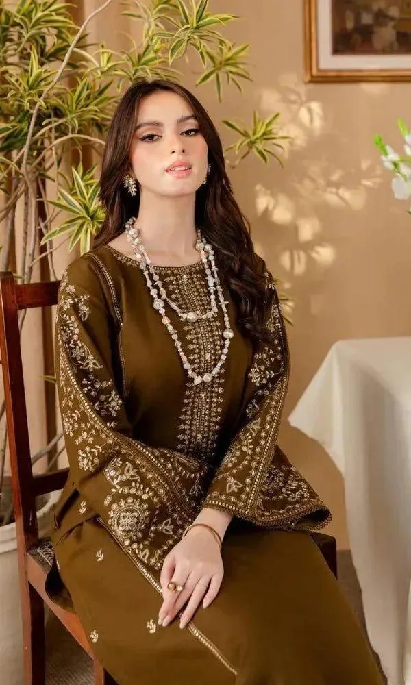 2 Pcs Women's Unstitched Embroidered Suit