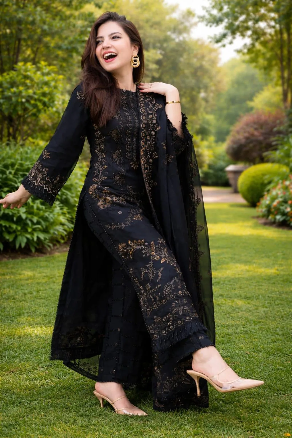Black Embroidered Lawn Suit - Embroidered Bamber Dupatta