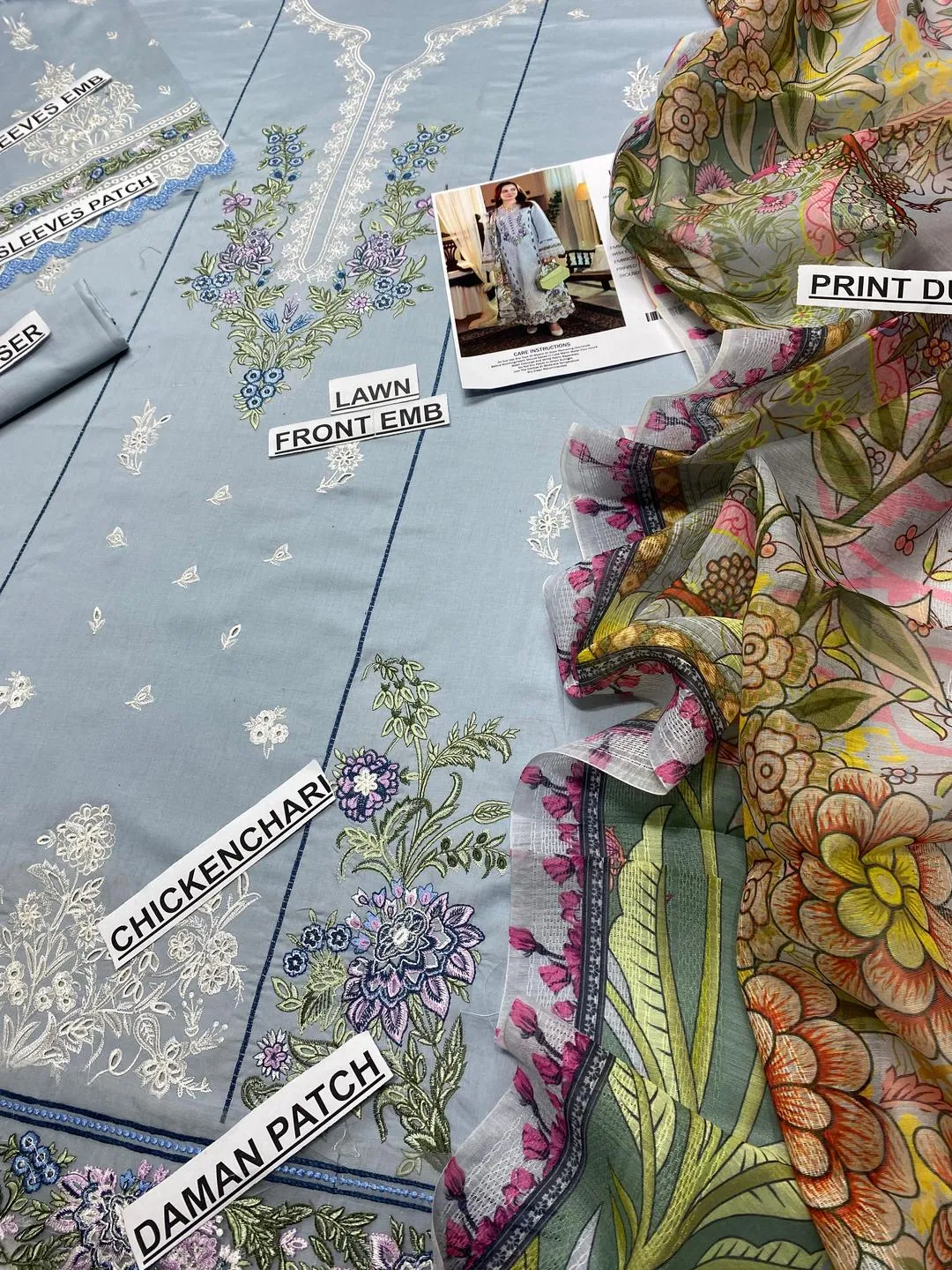 Grey Chikankari Embroidered Suit - 3Pc