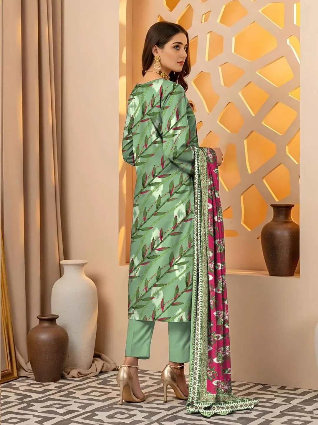 Green Printed Lawn Suit - 3Pc Unstitched Summer Wear