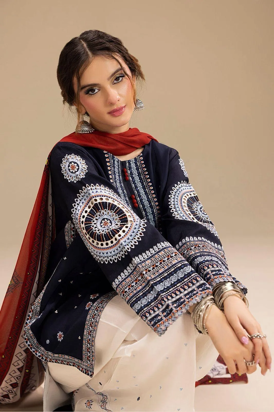 Blue Embroidered Lawn Suit - 3Pc