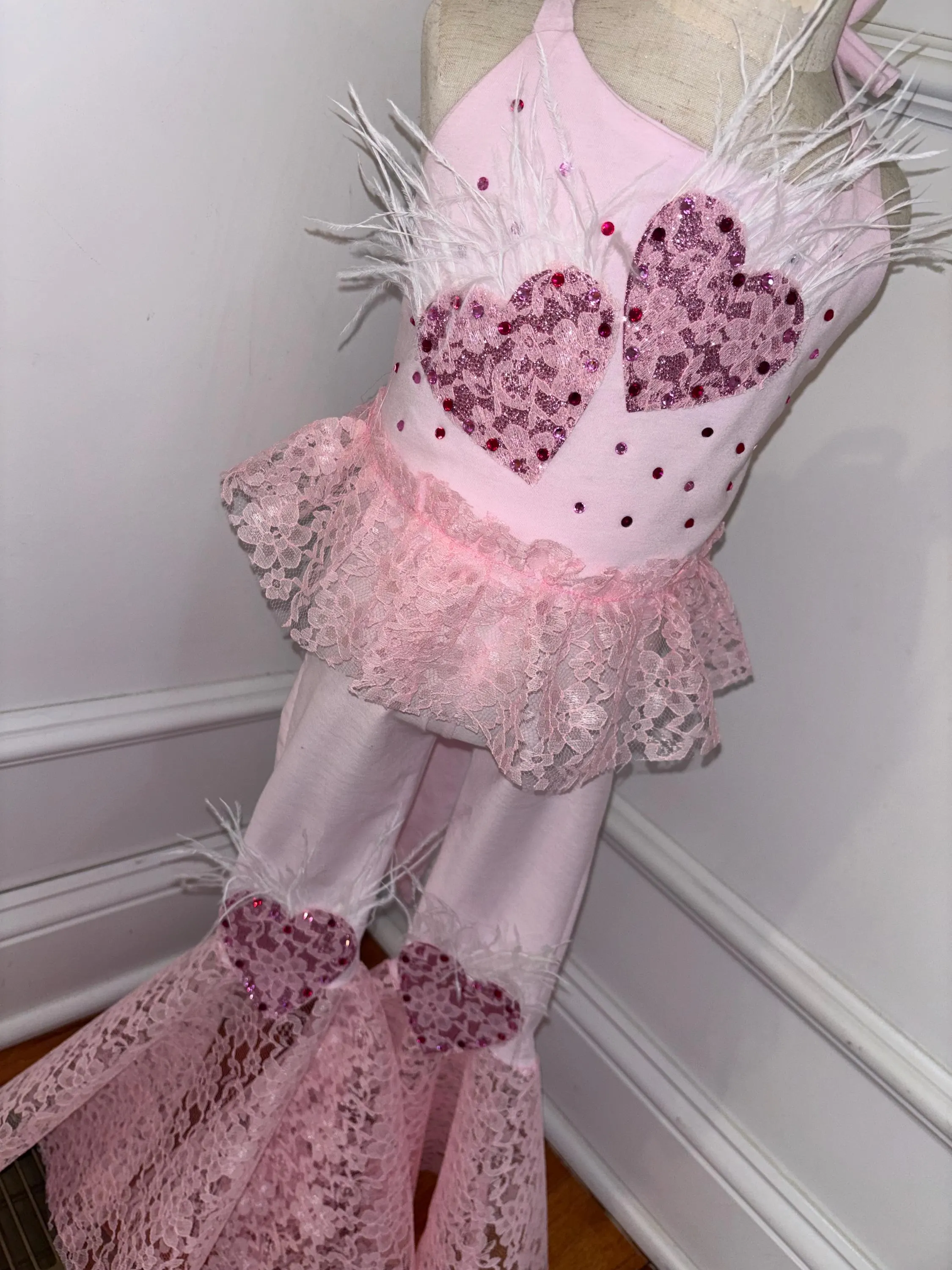 Lace heart bell bottom set