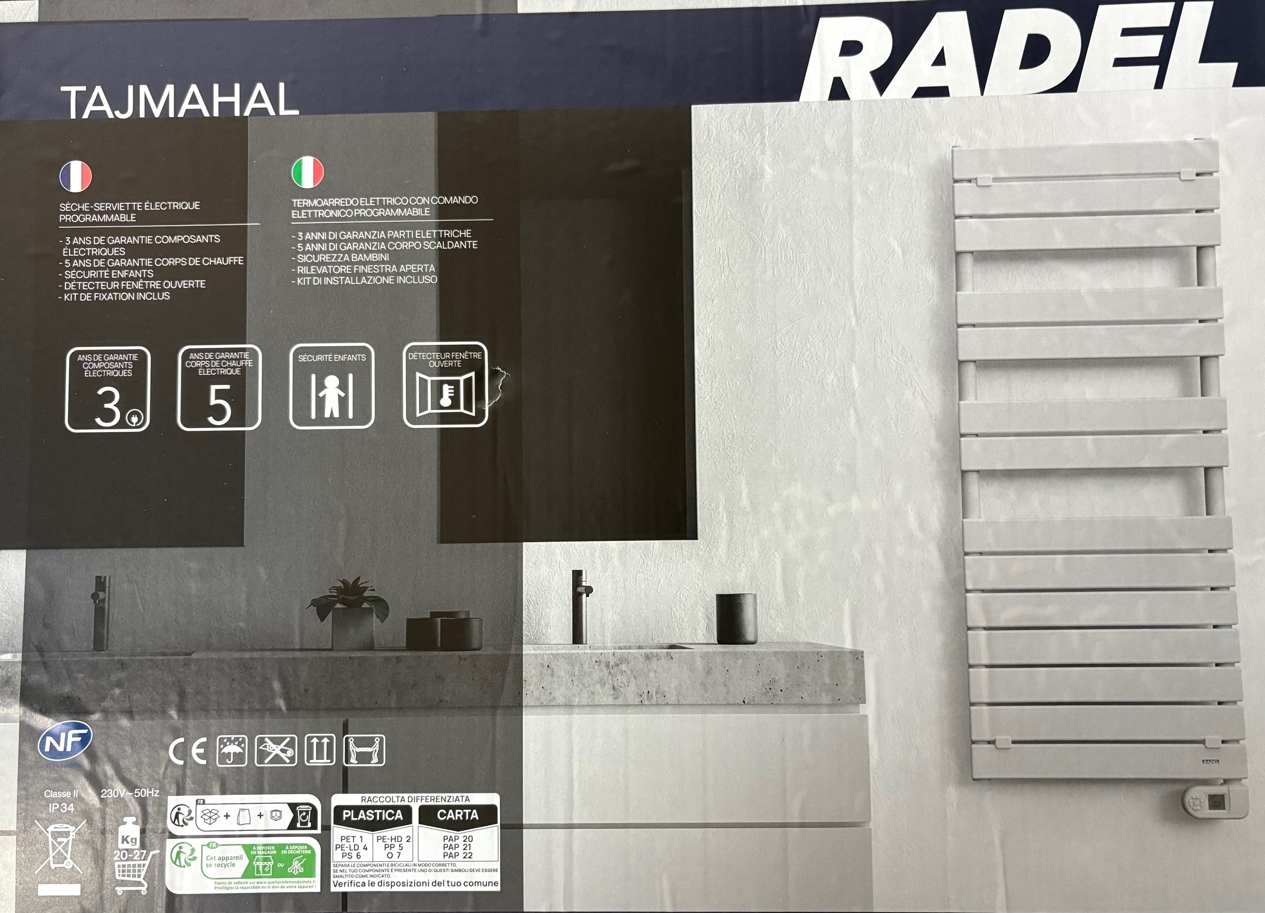 SECHE SERVIETTES FLUIDE 500W BLANC TAJMAHAL - RADEL