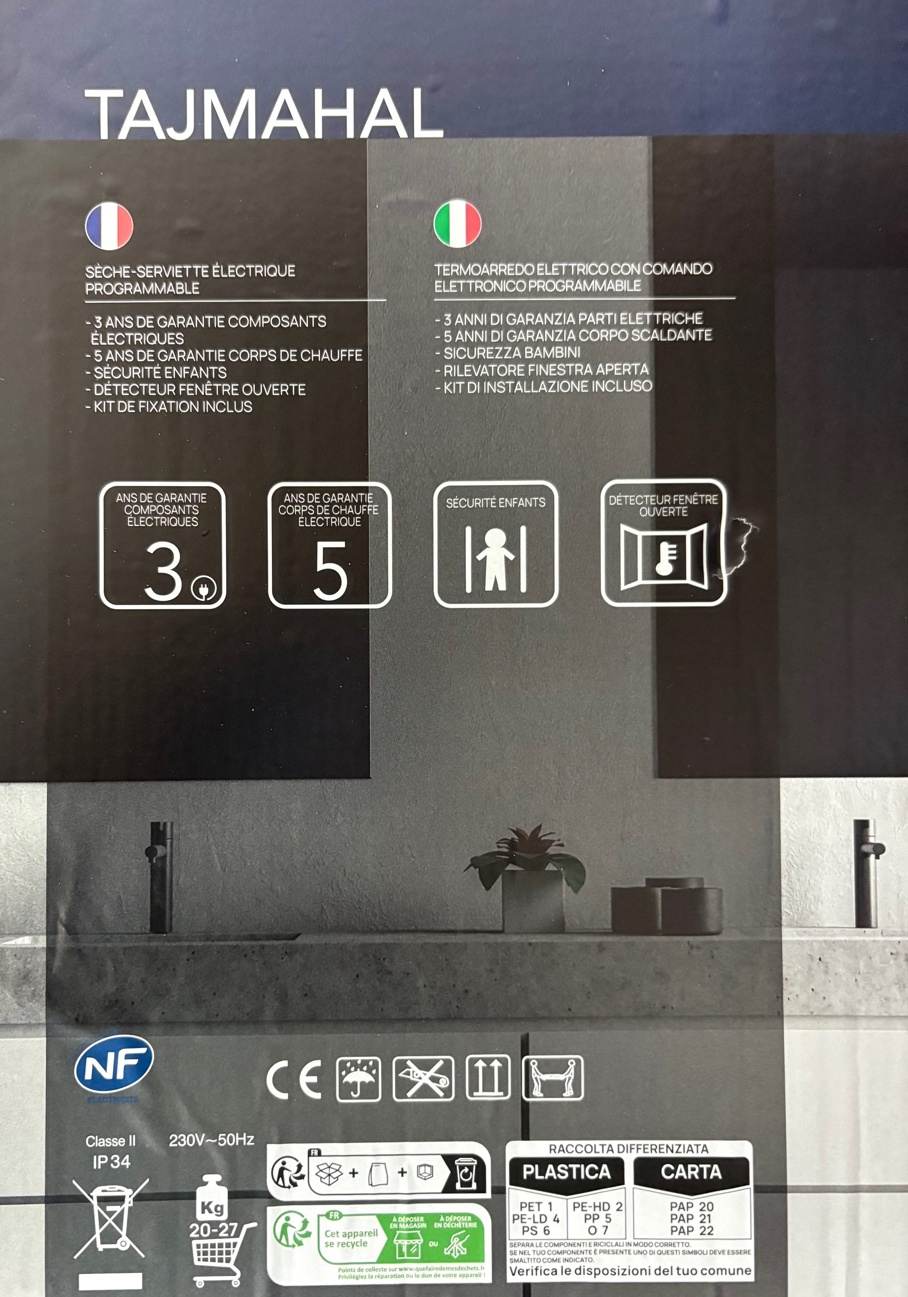 SECHE SERVIETTES FLUIDE 500W BLANC TAJMAHAL - RADEL