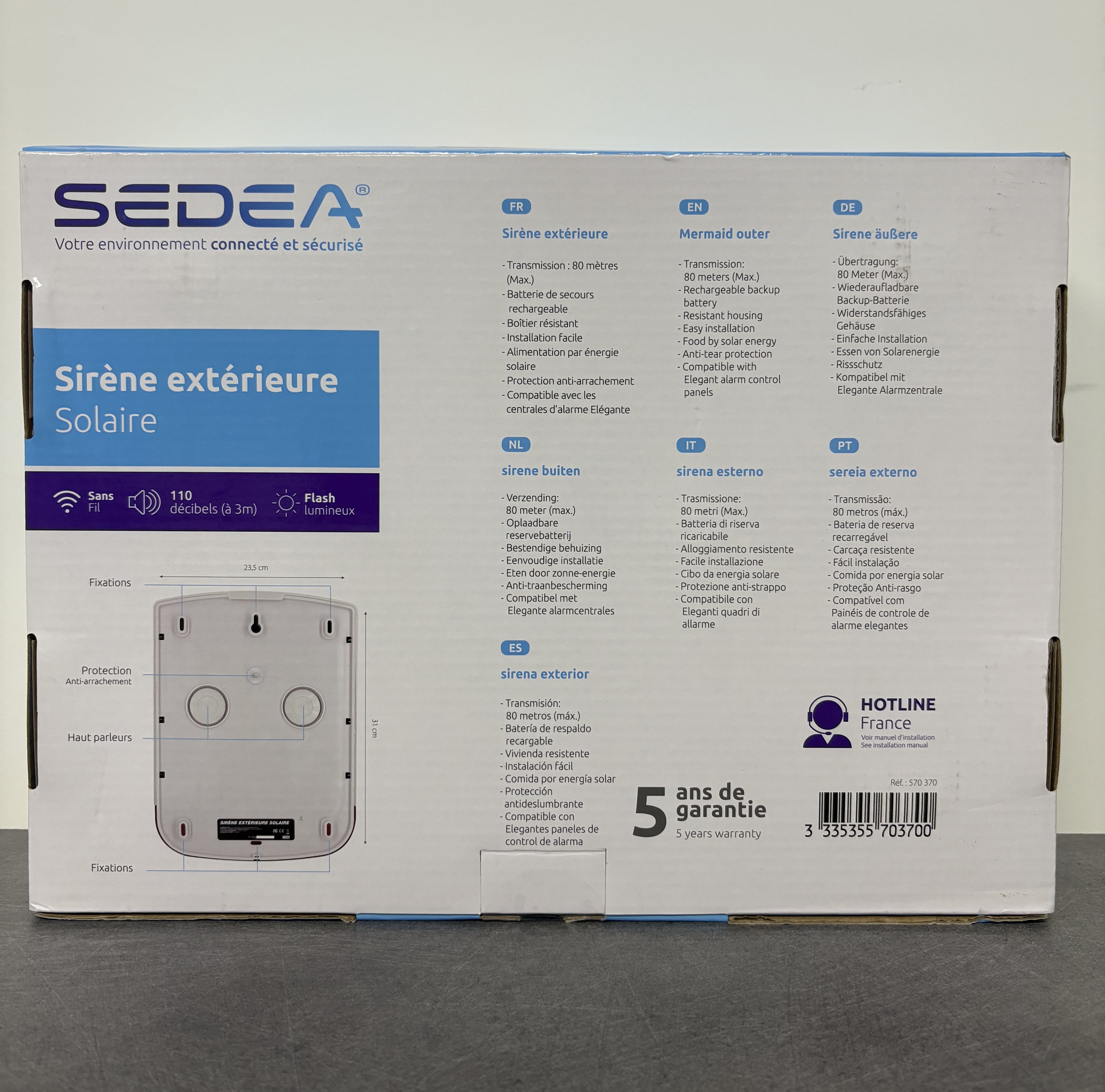 SIRENE ALARME EXTERIEUR SANS FIL SOLAIRE SEDEA ELEGANTE