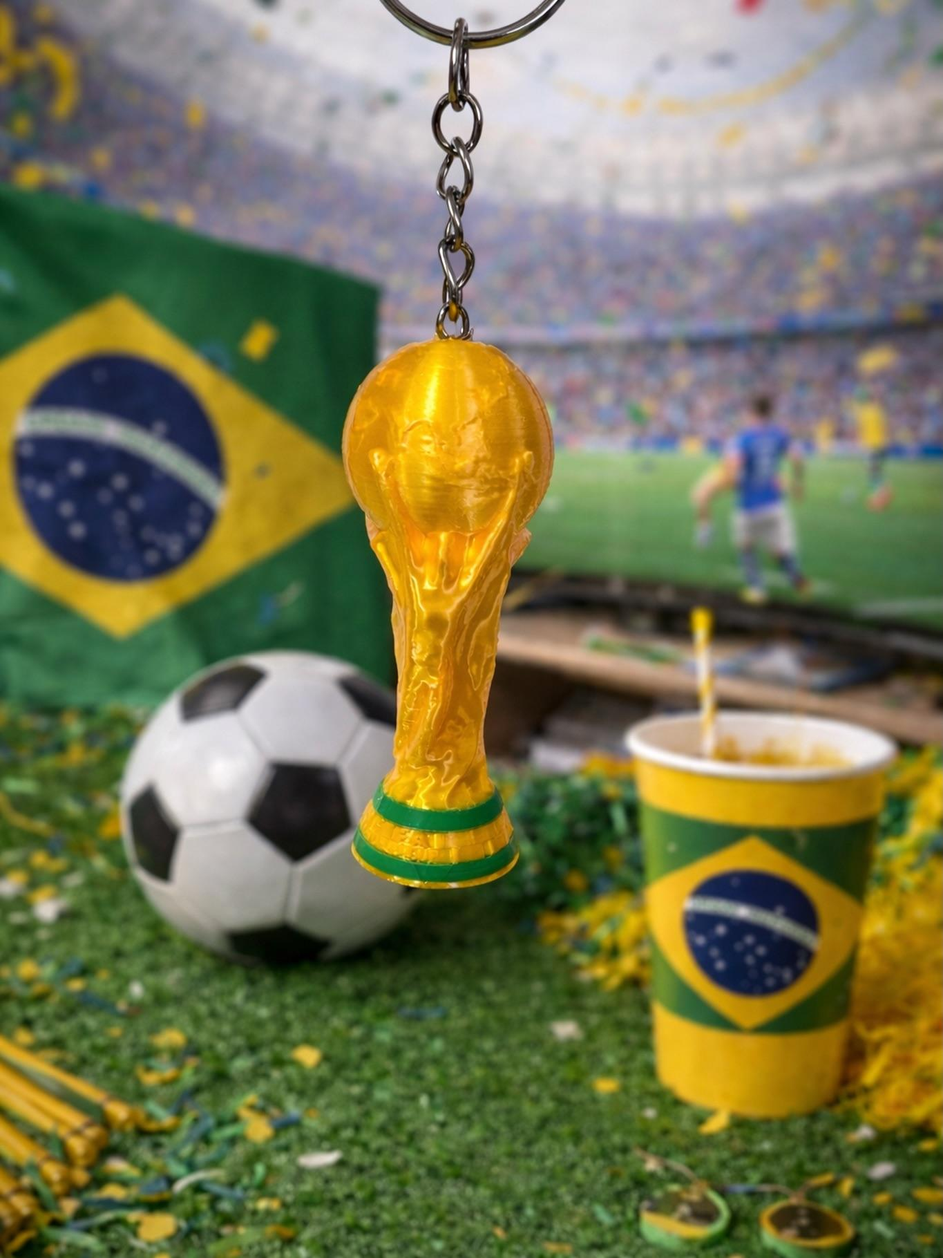 KIt 5 Mini Réplica Taça do Mundo Dourada – Chaveiro Exclusivo Seleção Brasileira