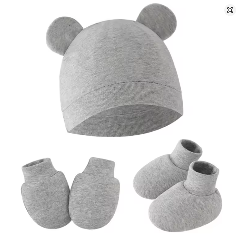 Baby Bear Ear Hat and Mittens Set