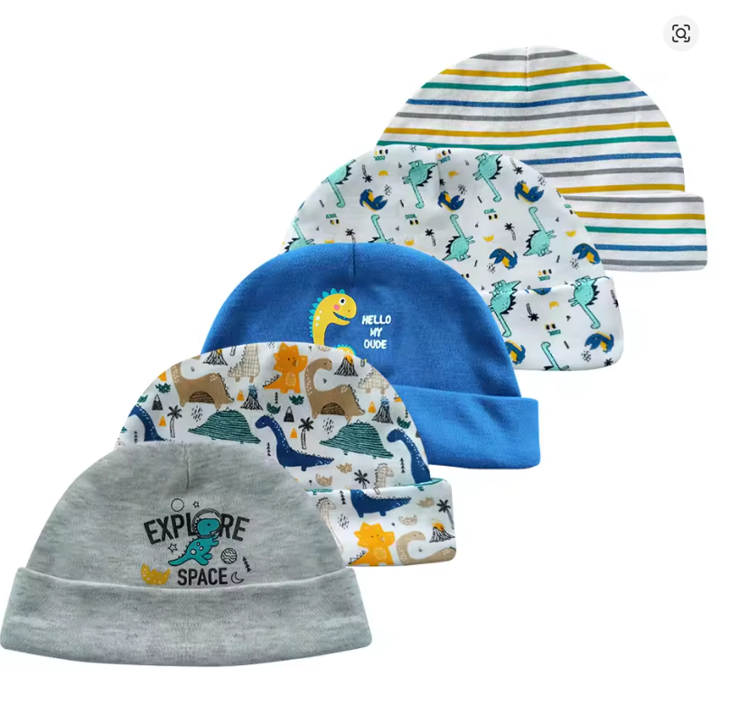Baby Dino Print Beanie Set