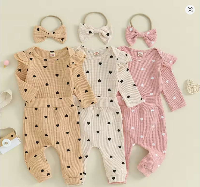 Baby Heart Pattern Romper Set