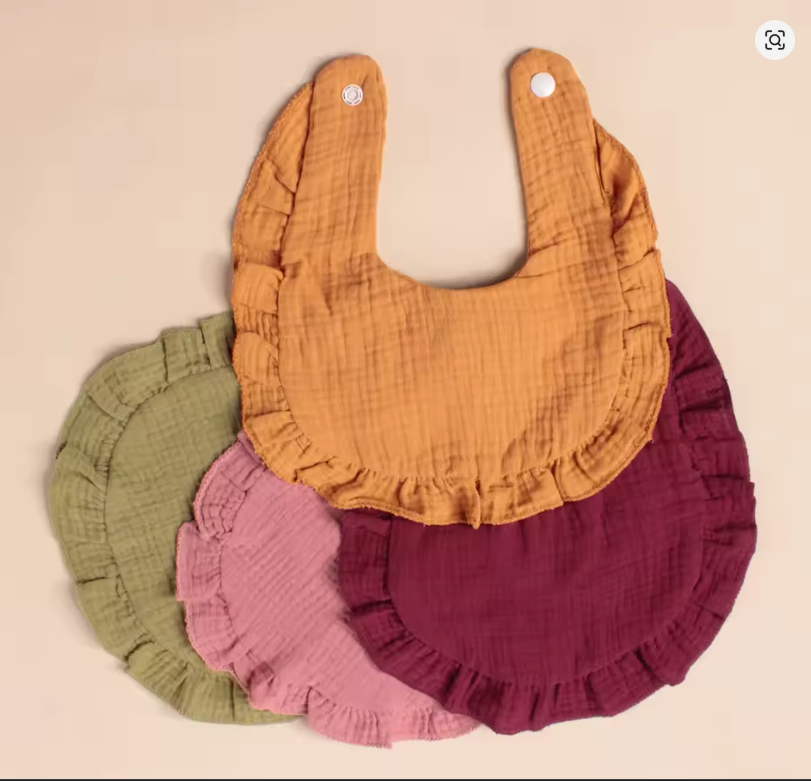 Ruffled Cotton Baby Bib Set