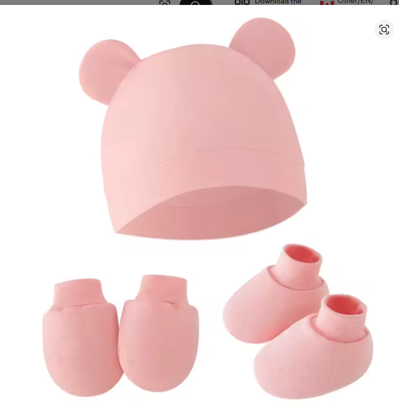 Baby Pink Hat, Mittens & Booties Set