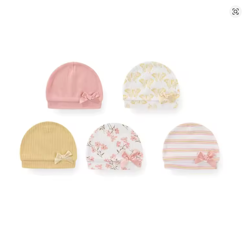 Baby Girl Cotton Beanie Set