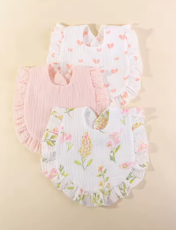Frilly Floral Baby Bibs Set
