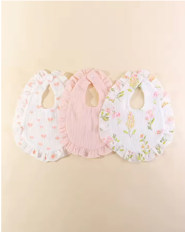 Frilly Floral Baby Bibs Set