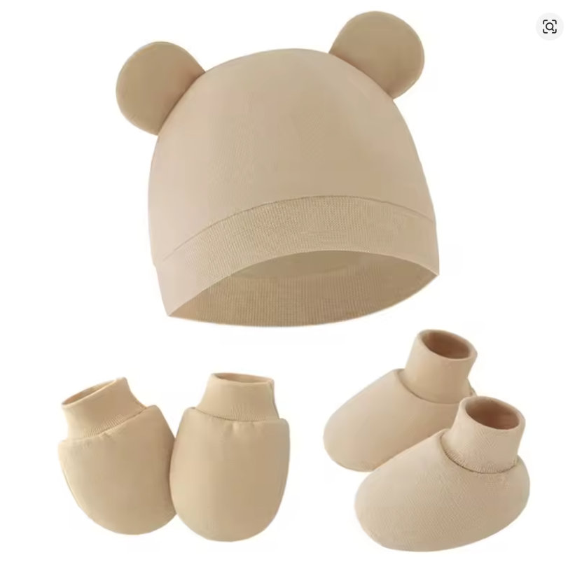Baby Bear Hat, Mittens & Booties Set