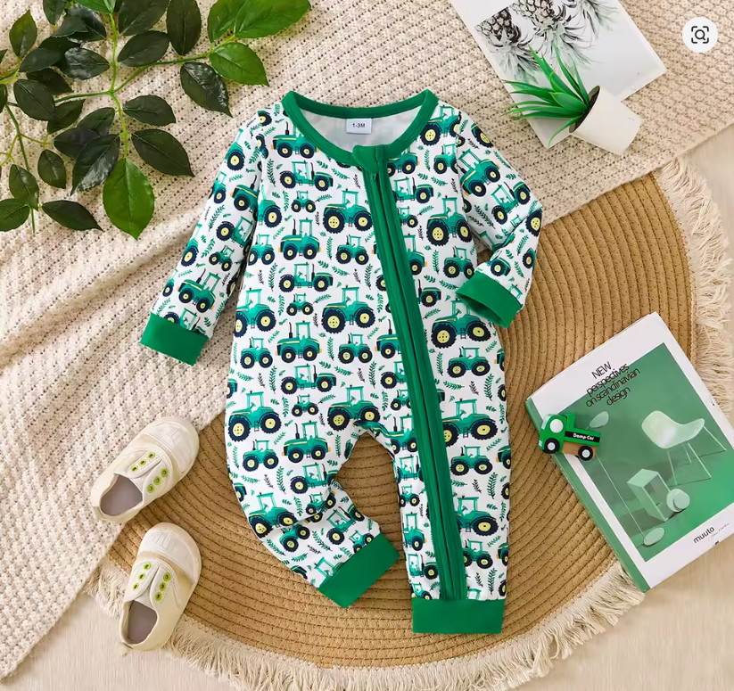 Tractor Print Baby Romper