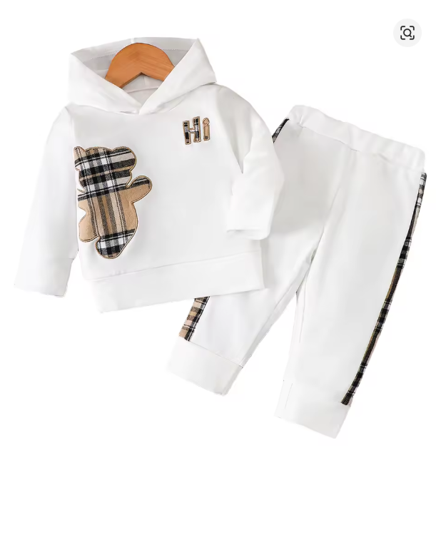Plaid Bear Kids Hoodie Set