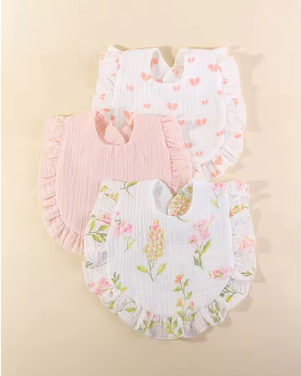 Frilly Floral Baby Bibs Set