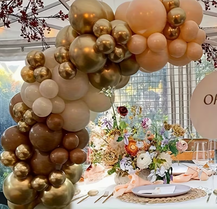 Gold Brown & White Balloon Set
