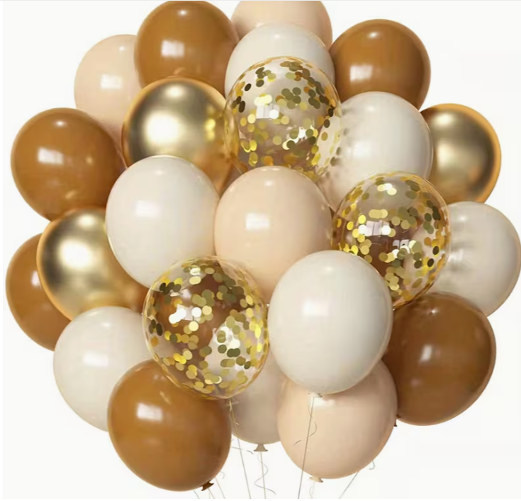 Gold Brown & White Balloon Set