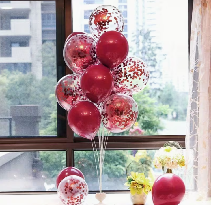 Red and White Confetti Balloons Set