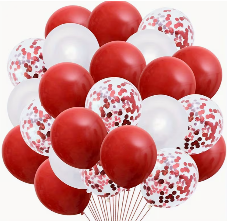 Red and White Confetti Balloons Set