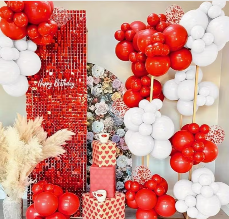 Red and White Confetti Balloons Set