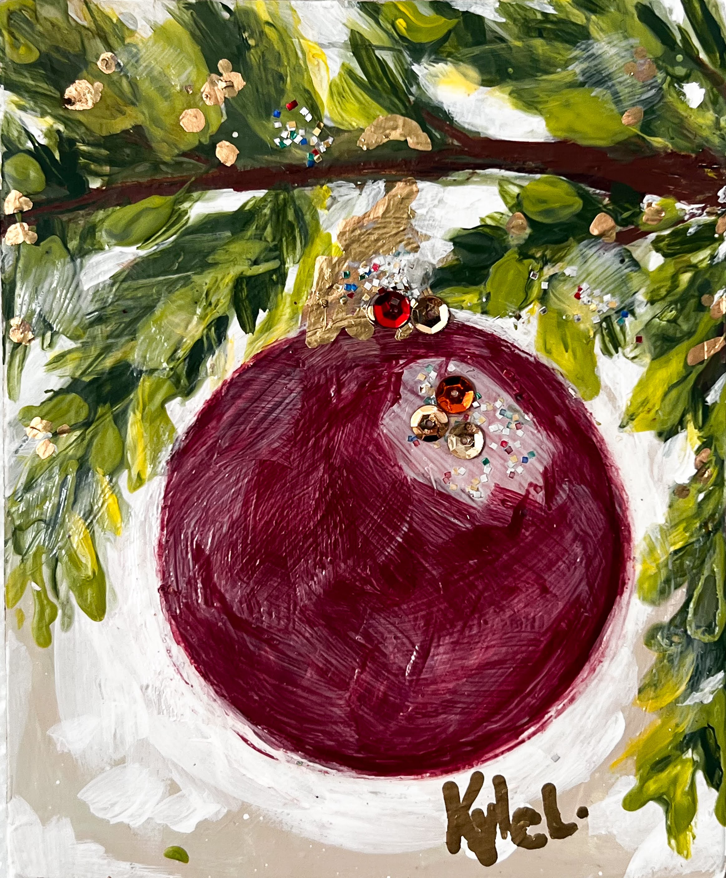 Red Ornament with Vintage Sequin Sparkle