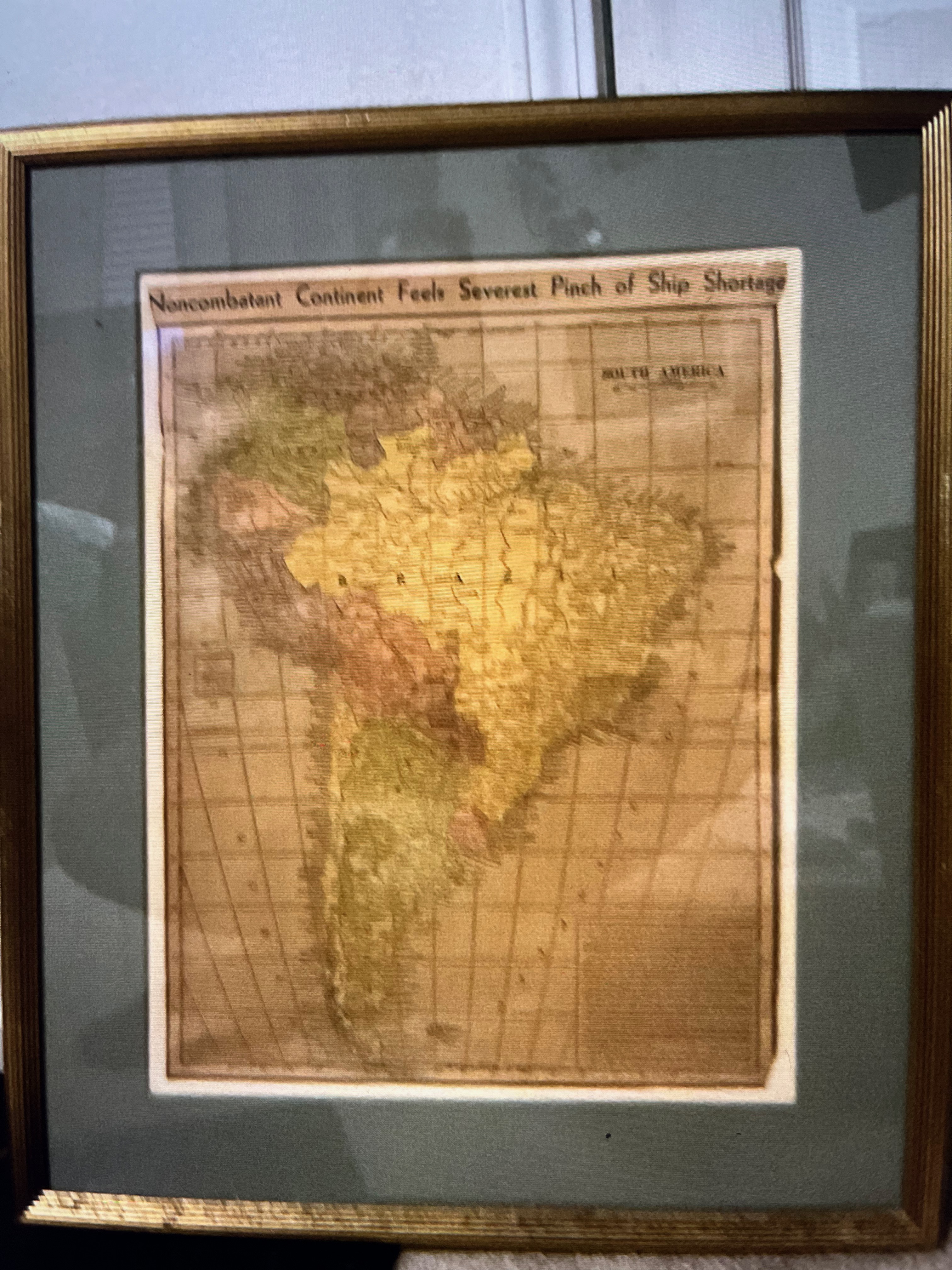 Framed Vintage South America Map