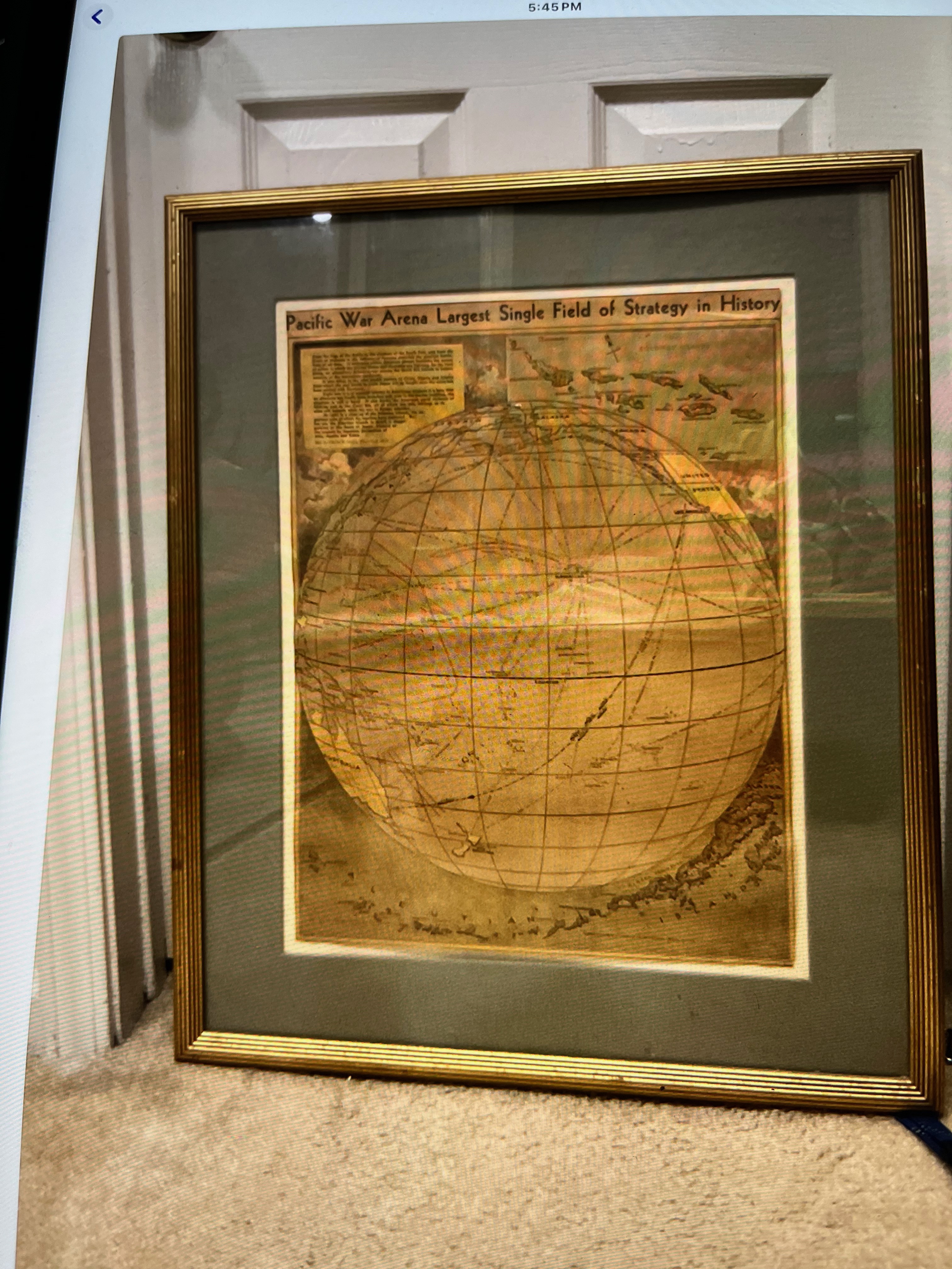 Framed Vintage Pacific War Map