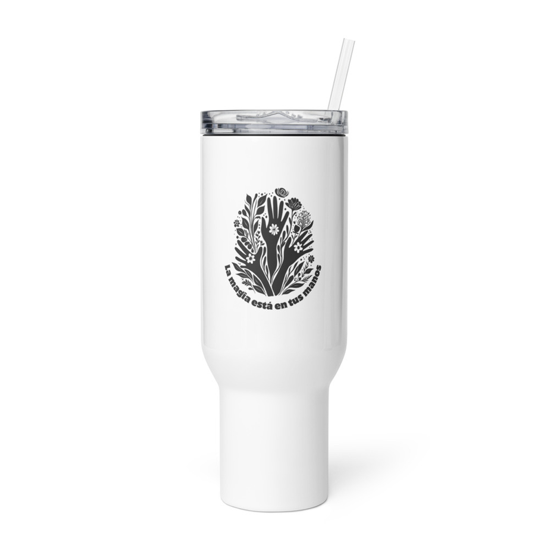 Travel mug with a handle manos