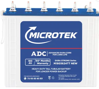 Microtek Advanced Duracore Technology 12V Inverter Battery 60 Months Warranty Tall Tubular Inverter Battery (180 Ah, M1803624TT)