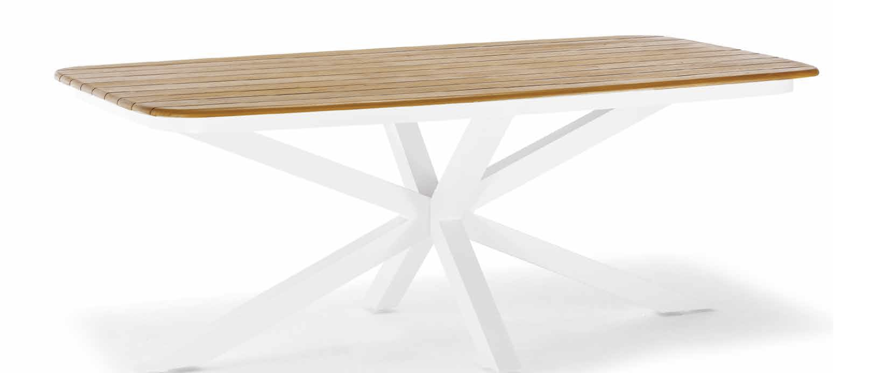 Aluminium table with teak slats top.