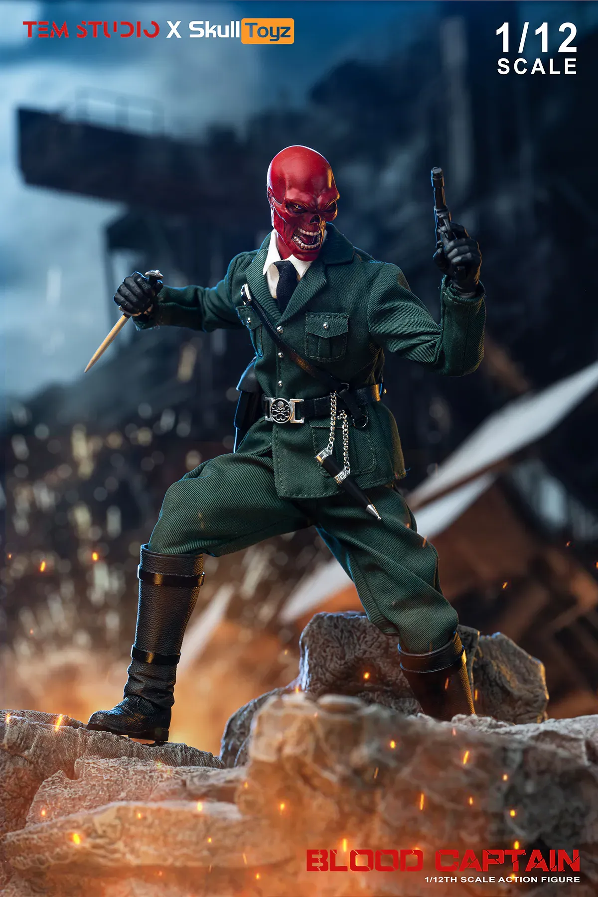 Pre order! TEM STUDIO x Skull Toyz TEMS007A Blood Captain Green uniform Ver. Action Figure 