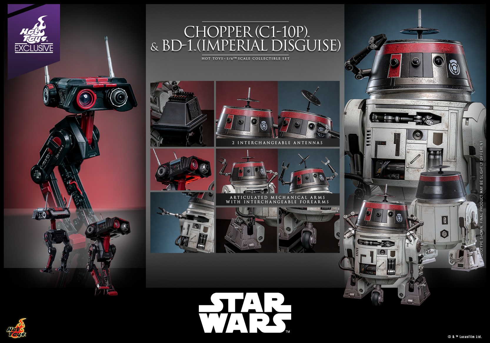 In Stock! Hot Toys Chopper (C1-10P) & BD-1 (Imperial Disguise) (TMS152) 1/6 Scale Figure