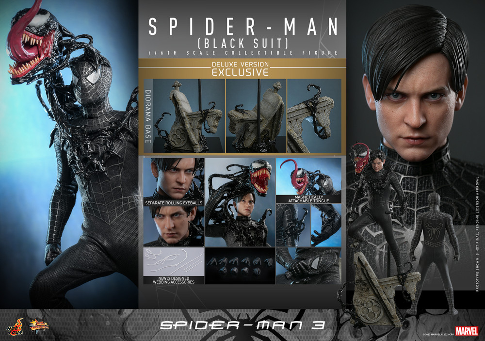 In Stock! Hot Toys Deluxe MMS728 Spider-Man Black Suit 1/6 3 figure