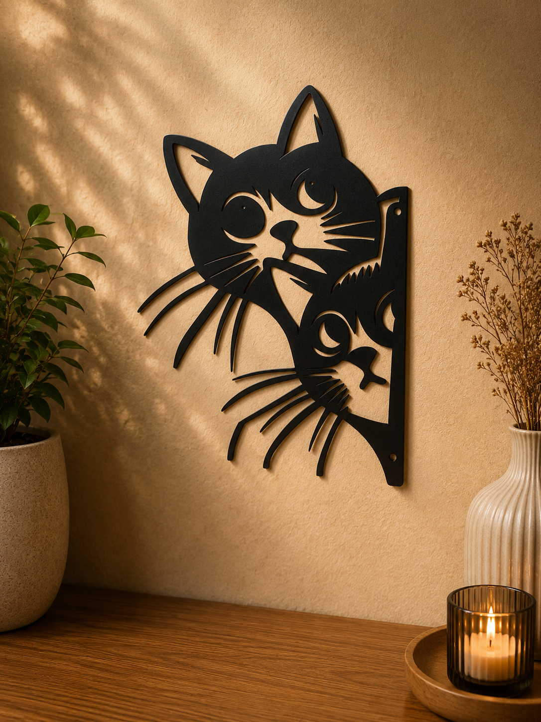 Kedi Figürlü Duvar Anahtarlığı (Dikey)