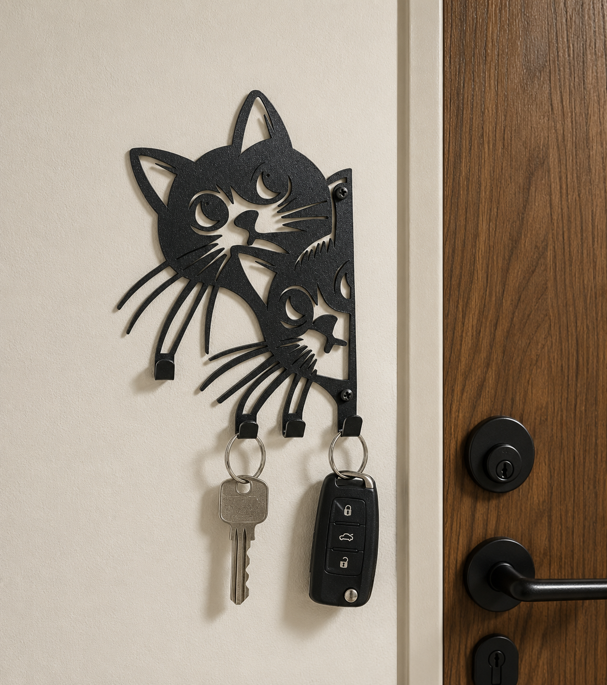 Kedi Figürlü Duvar Anahtarlığı (Dikey)