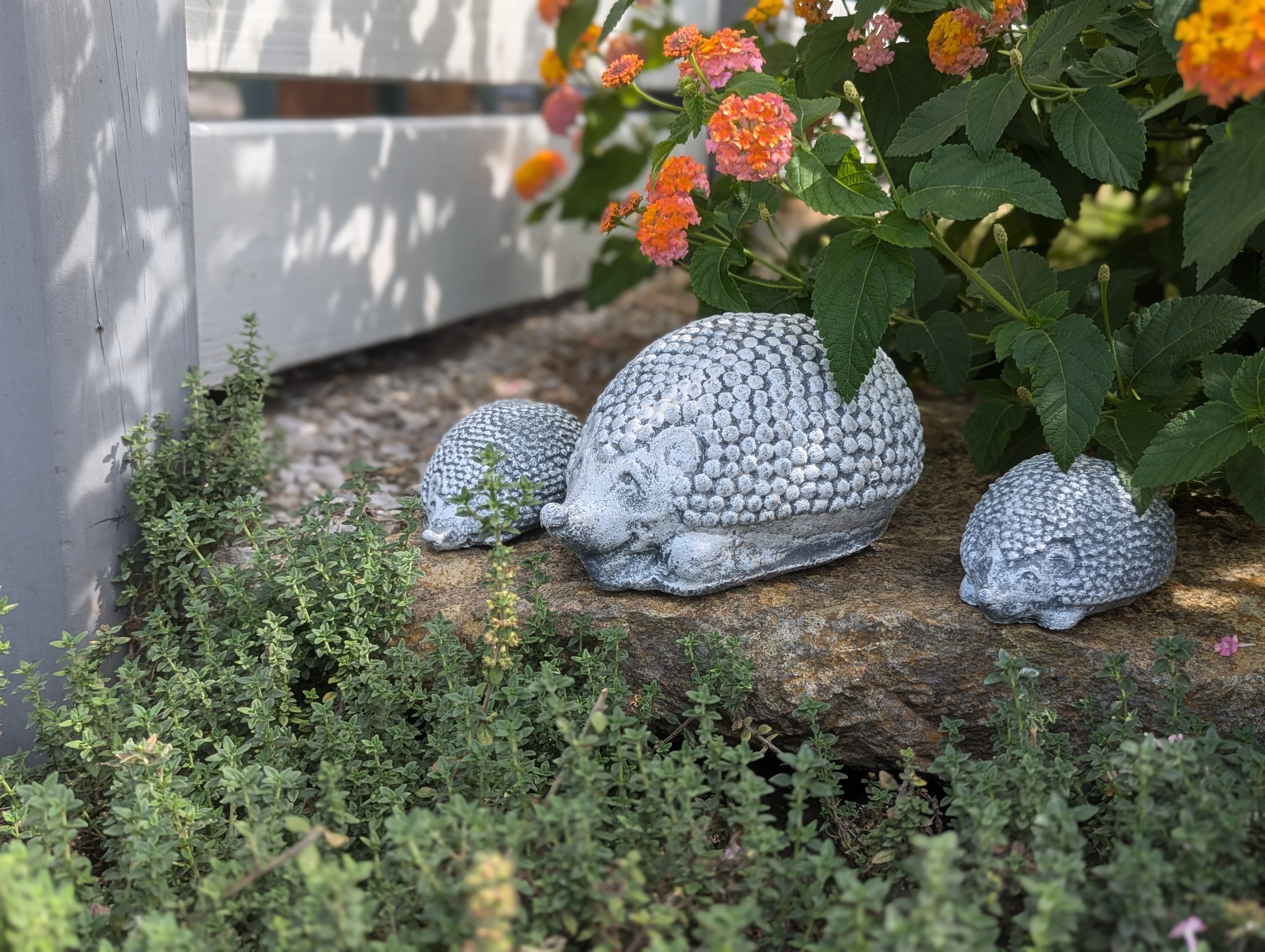 Cement Hedgehog Family Garden Statue Set