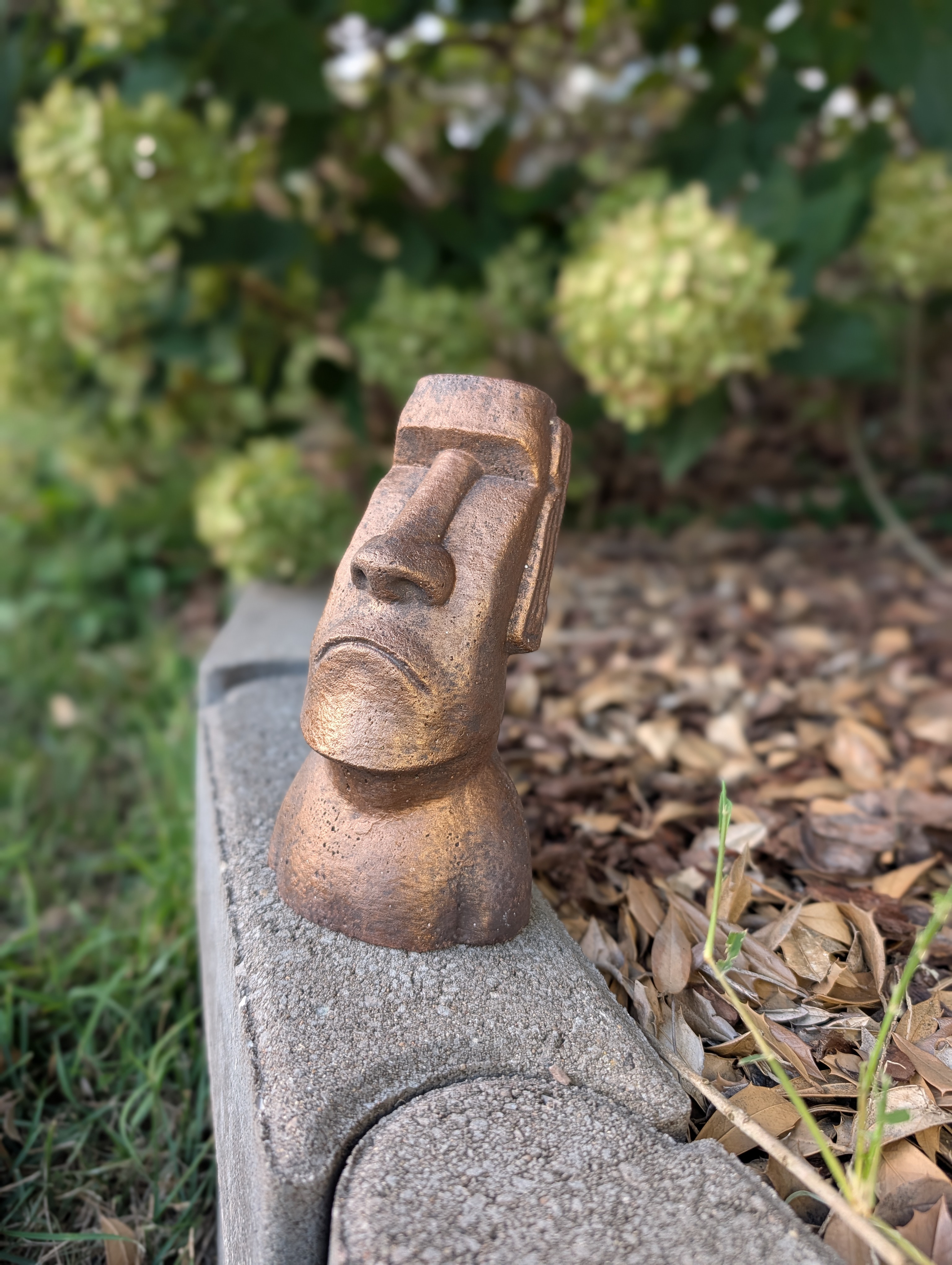 Cement Grumpy Moai Easter Island statue -  6" tall