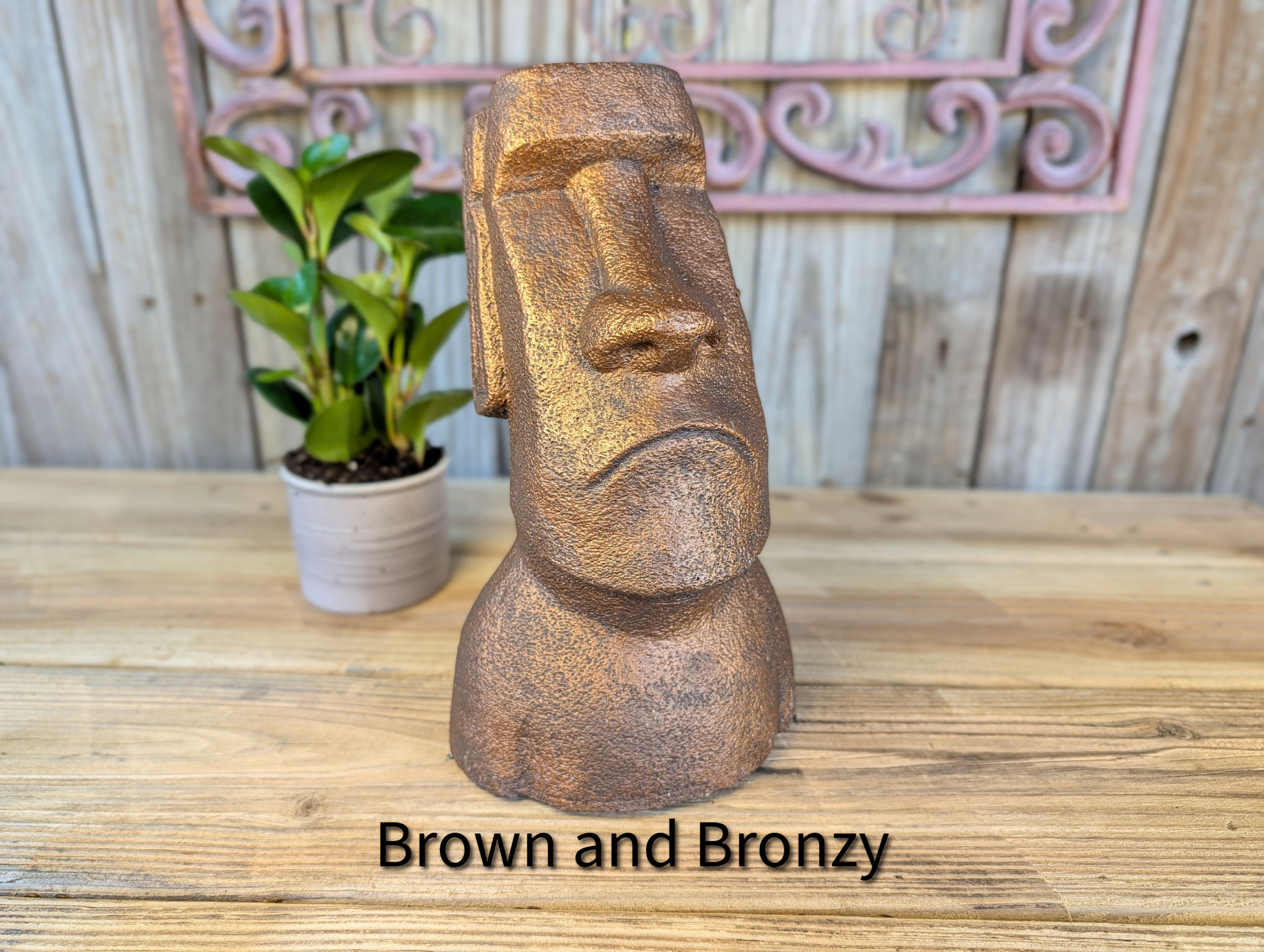 Grumpy Moai cement garden statue 10"